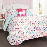 Bedding Bundle: Unicorn Heart Quilt Set + Reyna Comforter Set - Twin