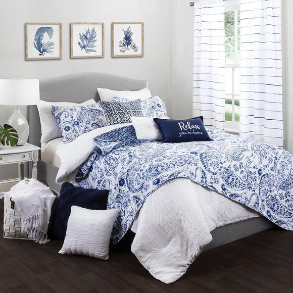 Bedding Bundle: Erindale Quilt Set + Farmhouse Seersucker Comforter - Full/Queen