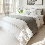 Bedding Bundle: Farmhouse Stripe Comforter Set + Solid Kantha Pick Stitch Quilt/Coverlet Set - Full/Queen