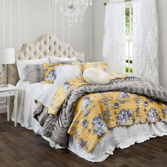 Bedding Bundle: French Country Toile Quilt Set + Darla Comforter - Full/Queen